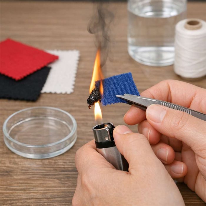 Reconnaître une fibre textile synthétique au test de brûlage